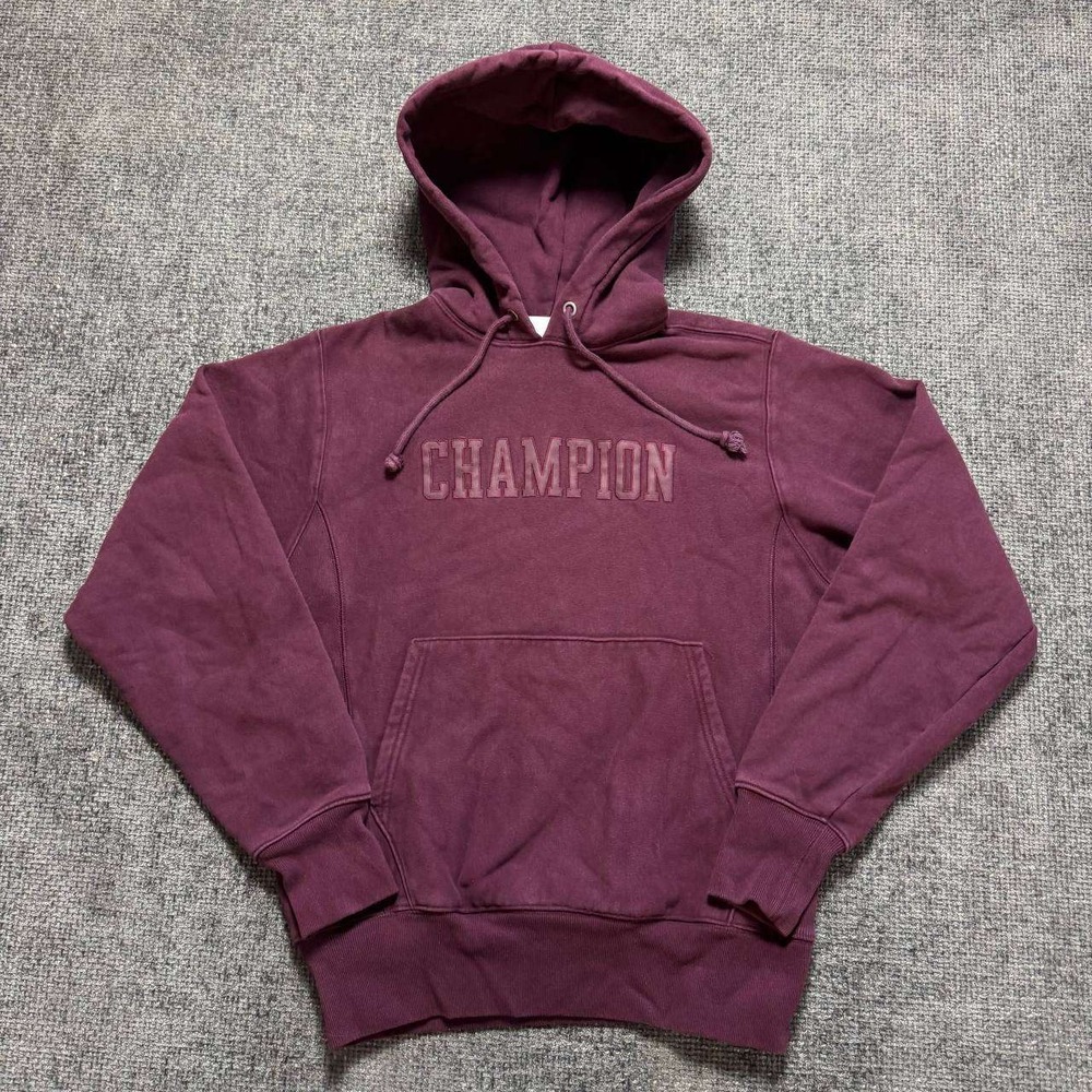 Champion Reverse Weave Hoodie Mens Small Maroon Tonal Logo Heavyweight